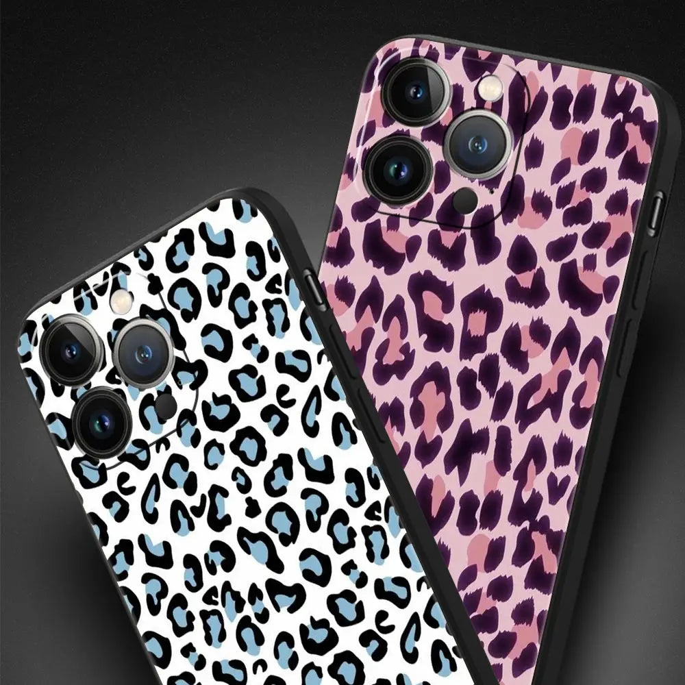 Leopard Cheetah print Luxury Phone Case For iPhone 13 15 14 12 Mini 11 Pro MAX XR X SE XS 7 8 Plus Silicone Protection Cover