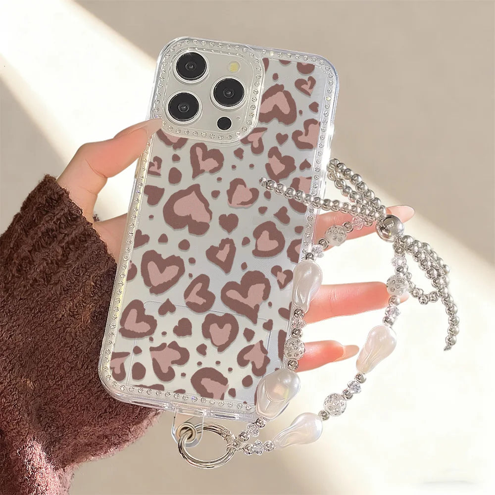 Heart-Shaped Leopard Print Phone Case For iPhone 16 Pro Max 17 Pro 13 16 14 15 17 12 Air 11 Shockproof Funda Cover Transparent