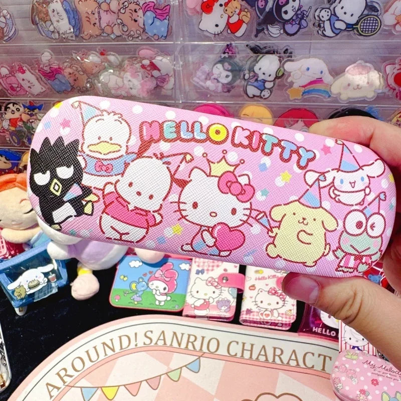 Hello Kitty Glasses Case Cute Sweet Girly Heart Leather Myopia Glasses Case Anti-drop Shockproof Girls' Storage Case Gift