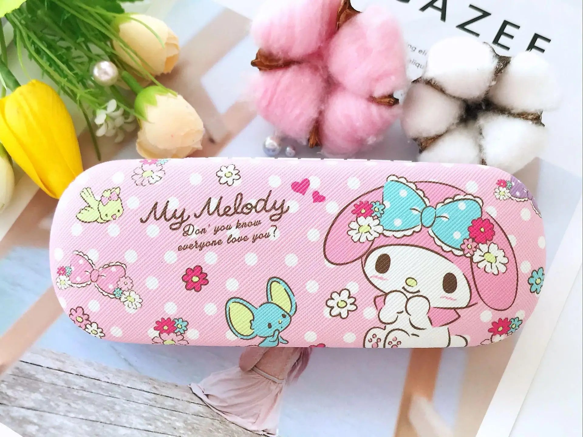 Hello Kitty Glasses Case Cute Sweet Girly Heart Leather Myopia Glasses Case Anti-drop Shockproof Girls' Storage Case Gift