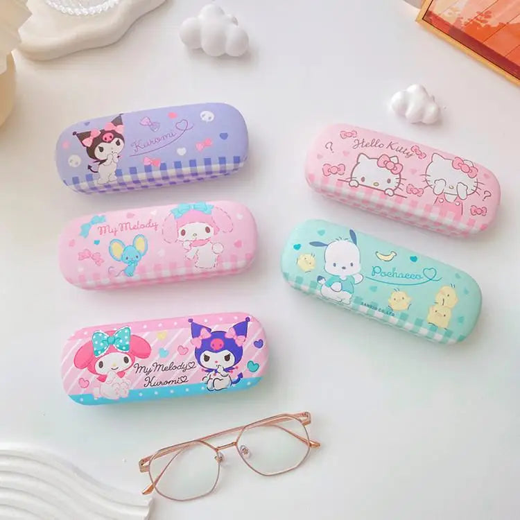 Hello Kitty Glasses Case Cute Sweet Girly Heart Leather Myopia Glasses Case Anti-drop Shockproof Girls' Storage Case Gift