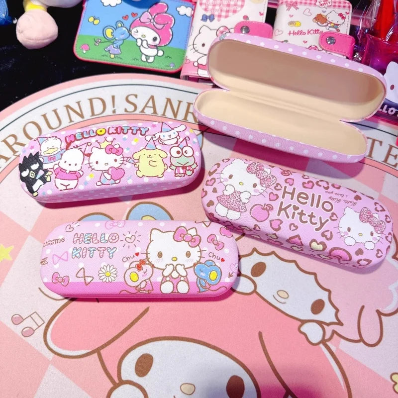 Hello Kitty Glasses Case Cute Sweet Girly Heart Leather Myopia Glasses Case Anti-drop Shockproof Girls' Storage Case Gift