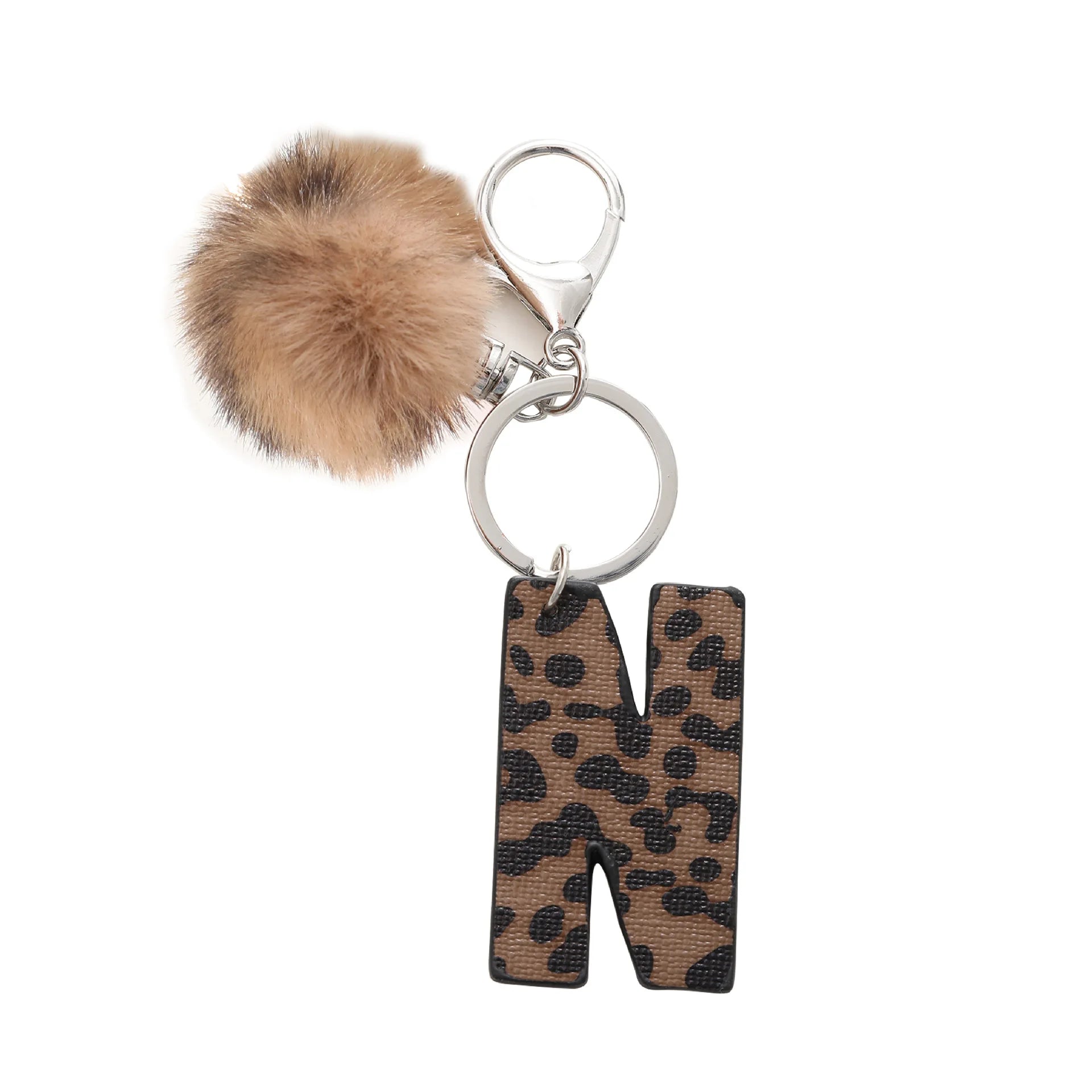 Fashion Leopard English Alphabet Artificial Leather Keychain Exquisite Letter Keyring Women Handbag Charms Accessories Gifts
