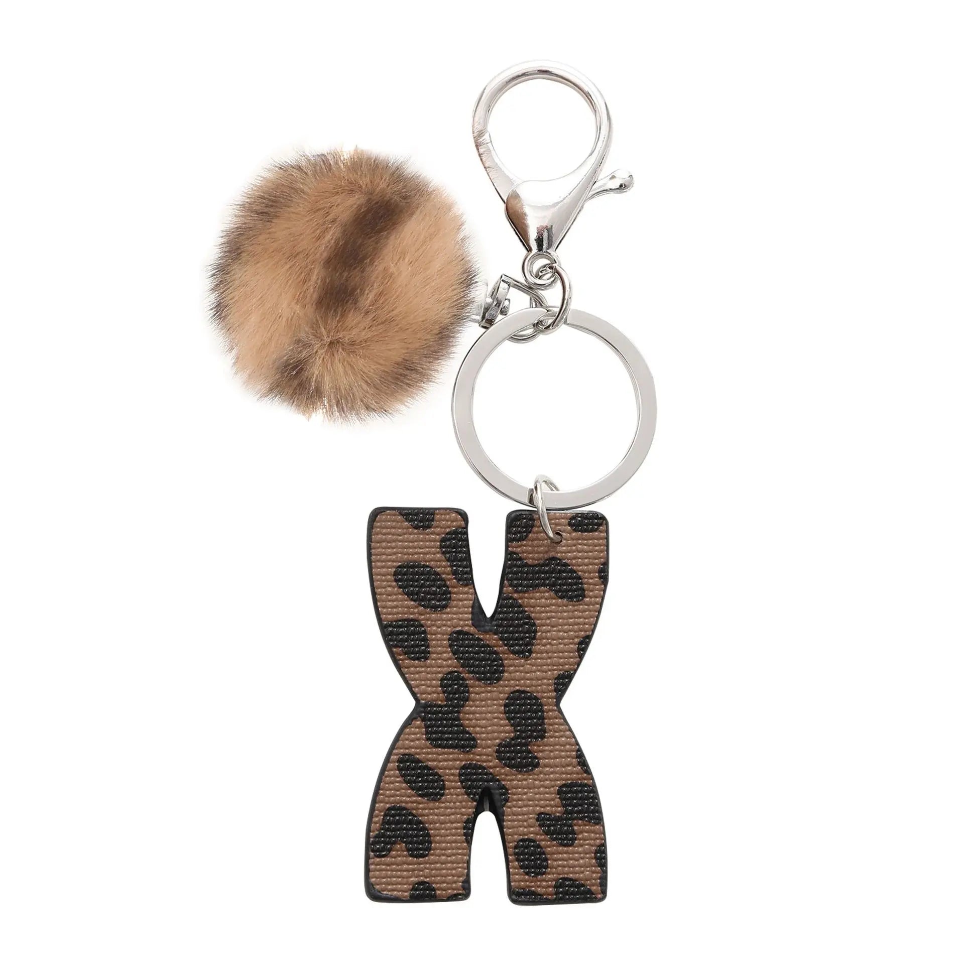 Fashion Leopard English Alphabet Artificial Leather Keychain Exquisite Letter Keyring Women Handbag Charms Accessories Gifts