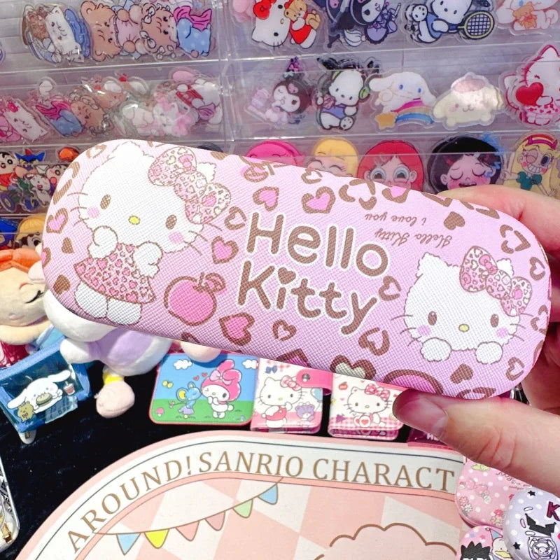 Hello Kitty Glasses Case Cute Sweet Girly Heart Leather Myopia Glasses Case Anti-drop Shockproof Girls' Storage Case Gift