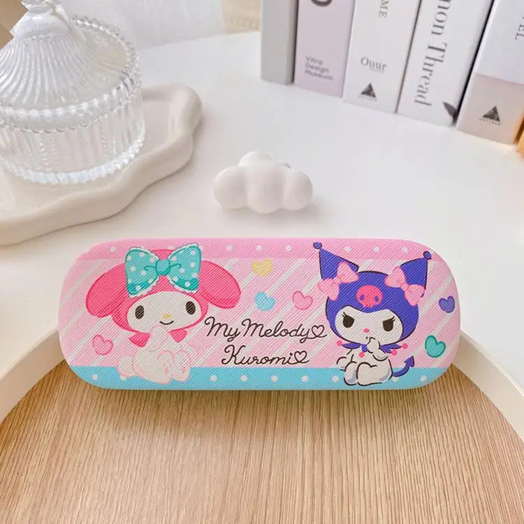 Hello Kitty Glasses Case Cute Sweet Girly Heart Leather Myopia Glasses Case Anti-drop Shockproof Girls' Storage Case Gift