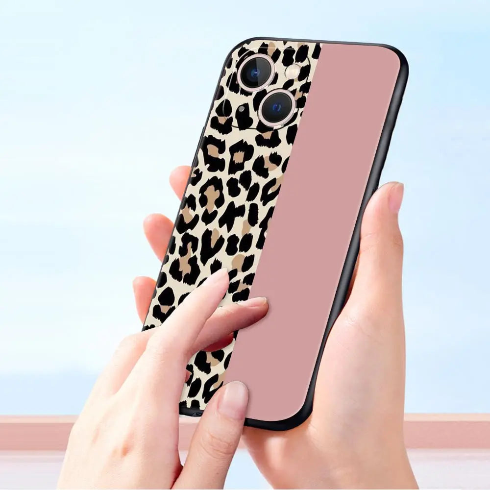 Leopard Cheetah print Luxury Phone Case For iPhone 13 15 14 12 Mini 11 Pro MAX XR X SE XS 7 8 Plus Silicone Protection Cover