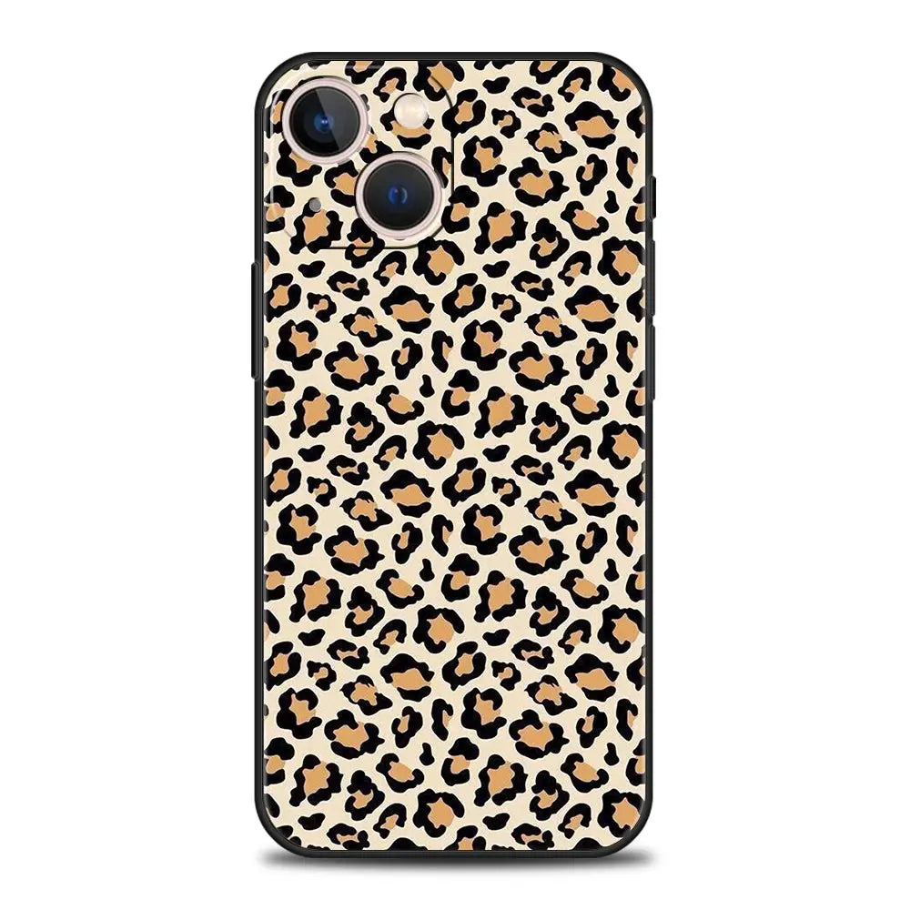Leopard Cheetah print Luxury Phone Case For iPhone 13 15 14 12 Mini 11 Pro MAX XR X SE XS 7 8 Plus Silicone Protection Cover