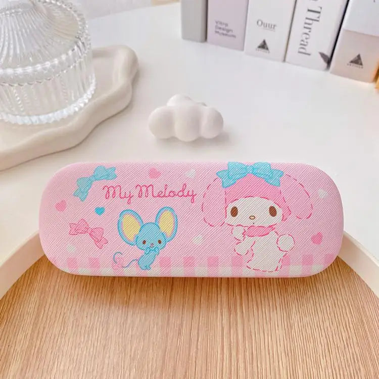 Hello Kitty Glasses Case Cute Sweet Girly Heart Leather Myopia Glasses Case Anti-drop Shockproof Girls' Storage Case Gift