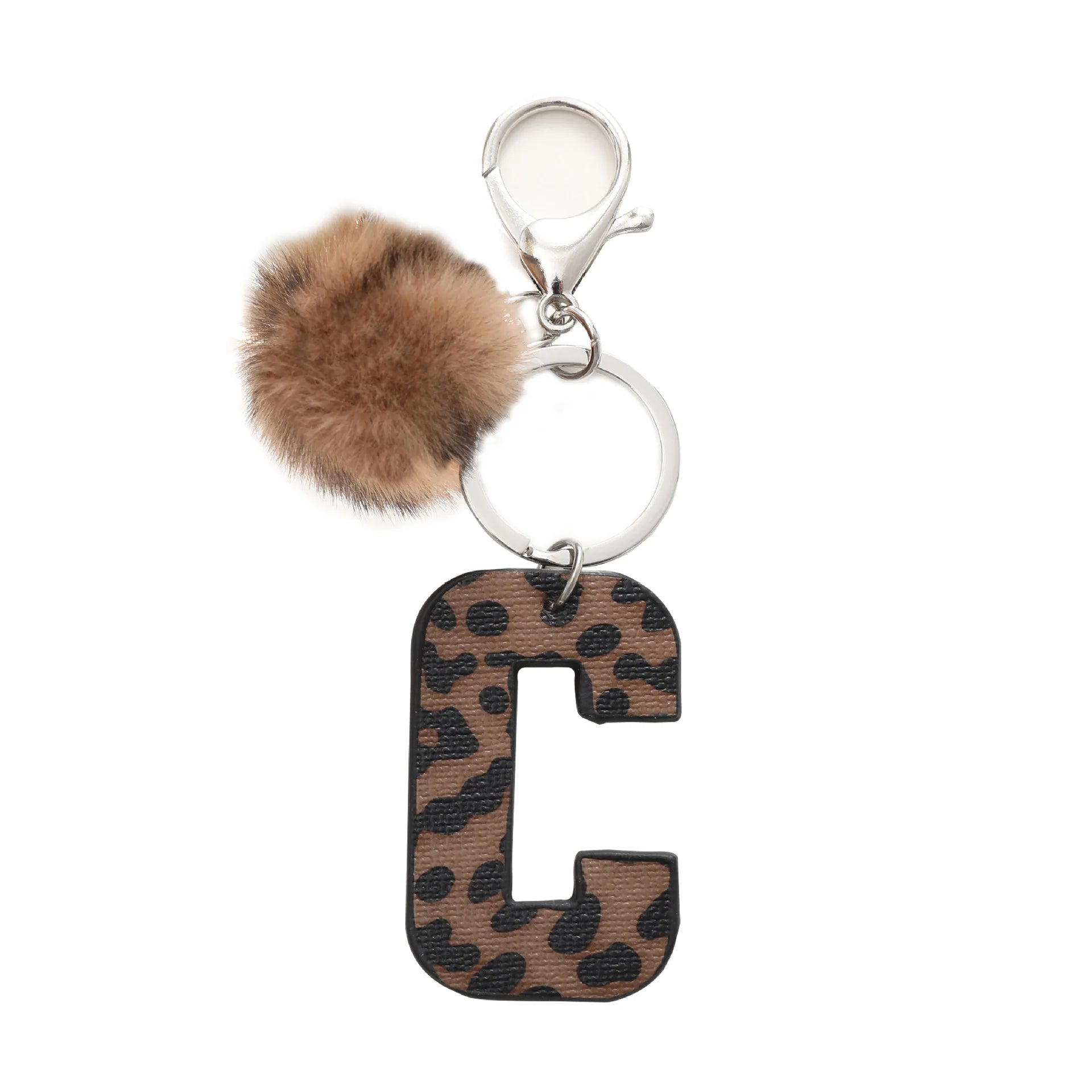 Fashion Leopard English Alphabet Artificial Leather Keychain Exquisite Letter Keyring Women Handbag Charms Accessories Gifts