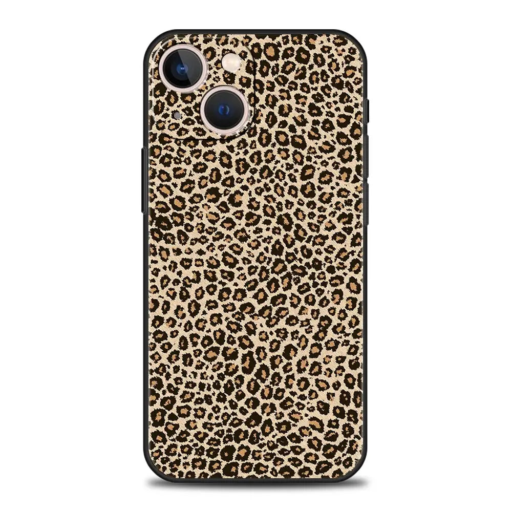 Leopard Cheetah print Luxury Phone Case For iPhone 13 15 14 12 Mini 11 Pro MAX XR X SE XS 7 8 Plus Silicone Protection Cover