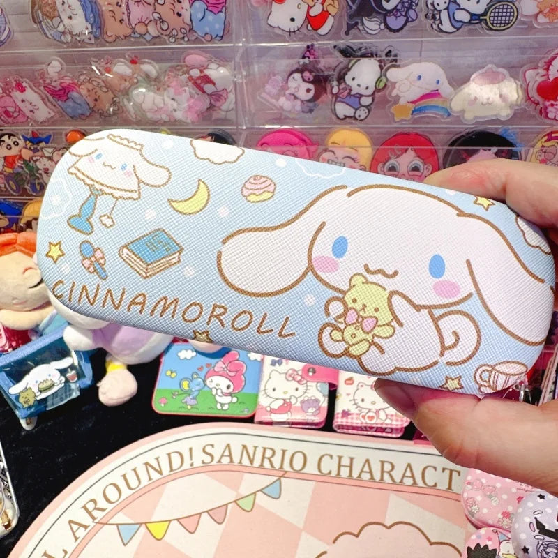 Hello Kitty Glasses Case Cute Sweet Girly Heart Leather Myopia Glasses Case Anti-drop Shockproof Girls' Storage Case Gift