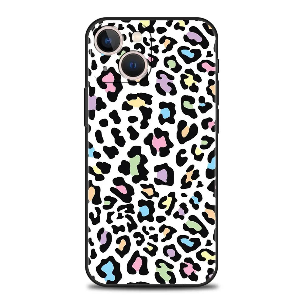 Leopard Cheetah print Luxury Phone Case For iPhone 13 15 14 12 Mini 11 Pro MAX XR X SE XS 7 8 Plus Silicone Protection Cover
