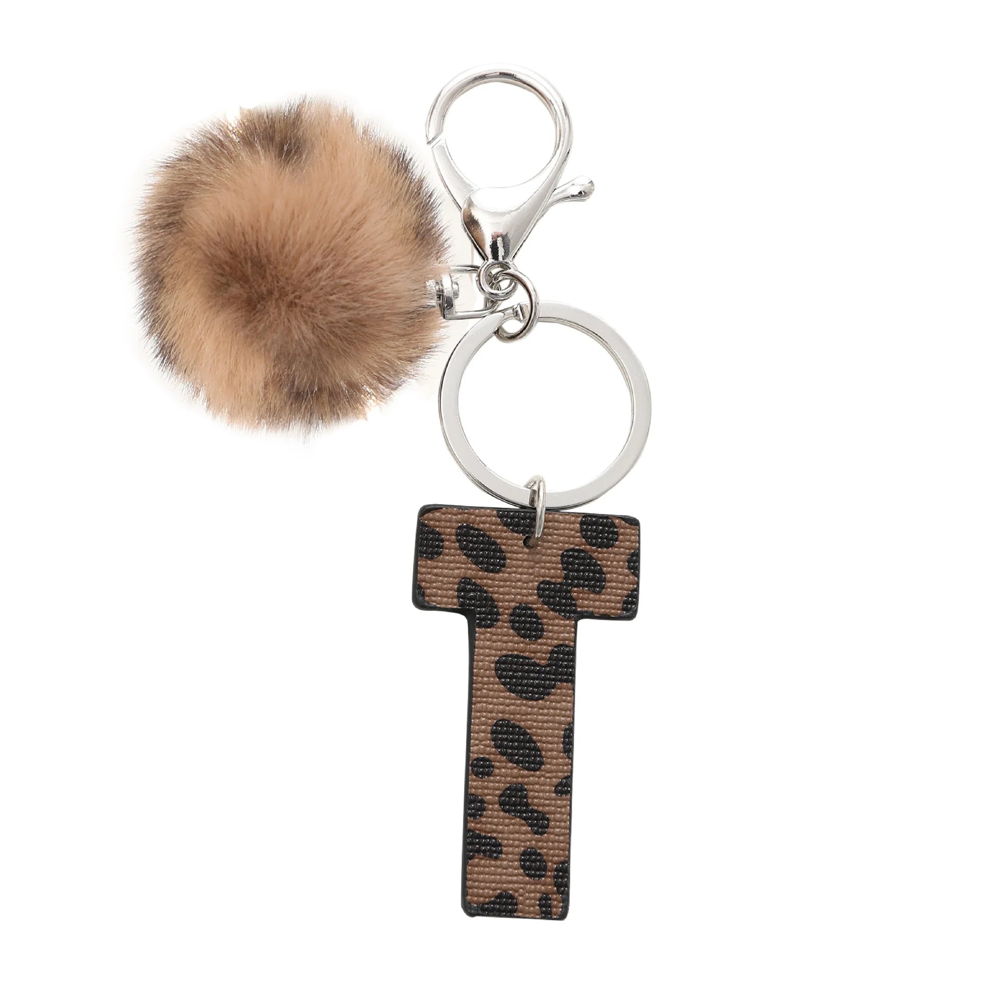 Fashion Leopard English Alphabet Artificial Leather Keychain Exquisite Letter Keyring Women Handbag Charms Accessories Gifts