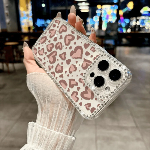 Heart-Shaped Leopard Print Phone Case For iPhone 16 Pro Max 17 Pro 13 16 14 15 17 12 Air 11 Shockproof Funda Cover Transparent