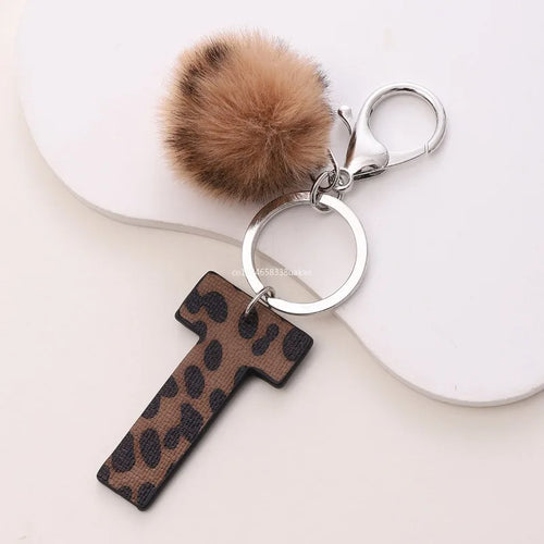 Fashion Leopard English Alphabet Artificial Leather Keychain Exquisite Letter Keyring Women Handbag Charms Accessories Gifts
