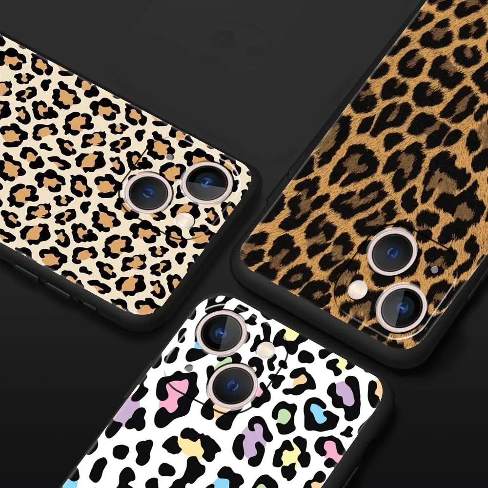 Leopard Cheetah print Luxury Phone Case For iPhone 13 15 14 12 Mini 11 Pro MAX XR X SE XS 7 8 Plus Silicone Protection Cover