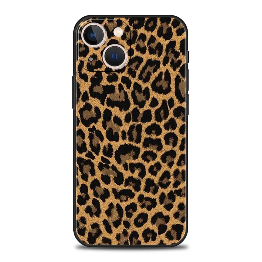 Leopard Cheetah print Luxury Phone Case For iPhone 13 15 14 12 Mini 11 Pro MAX XR X SE XS 7 8 Plus Silicone Protection Cover