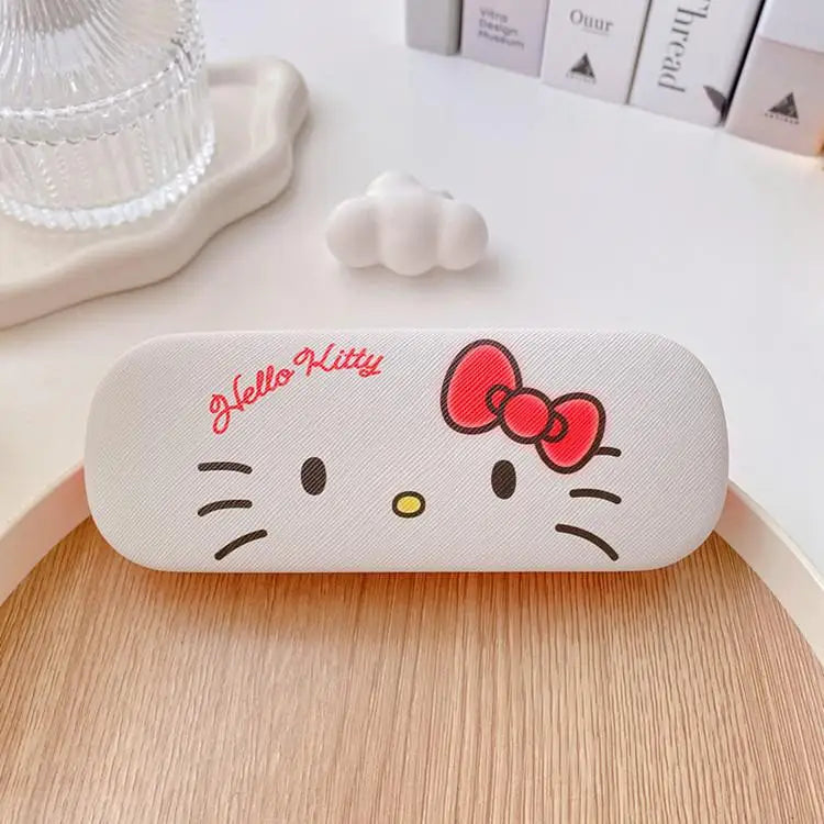 Hello Kitty Glasses Case Cute Sweet Girly Heart Leather Myopia Glasses Case Anti-drop Shockproof Girls' Storage Case Gift