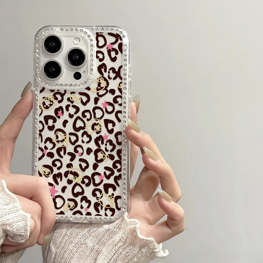 Heart-Shaped Leopard Print Phone Case For iPhone 16 Pro Max 17 Pro 13 16 14 15 17 12 Air 11 Shockproof Funda Cover Transparent