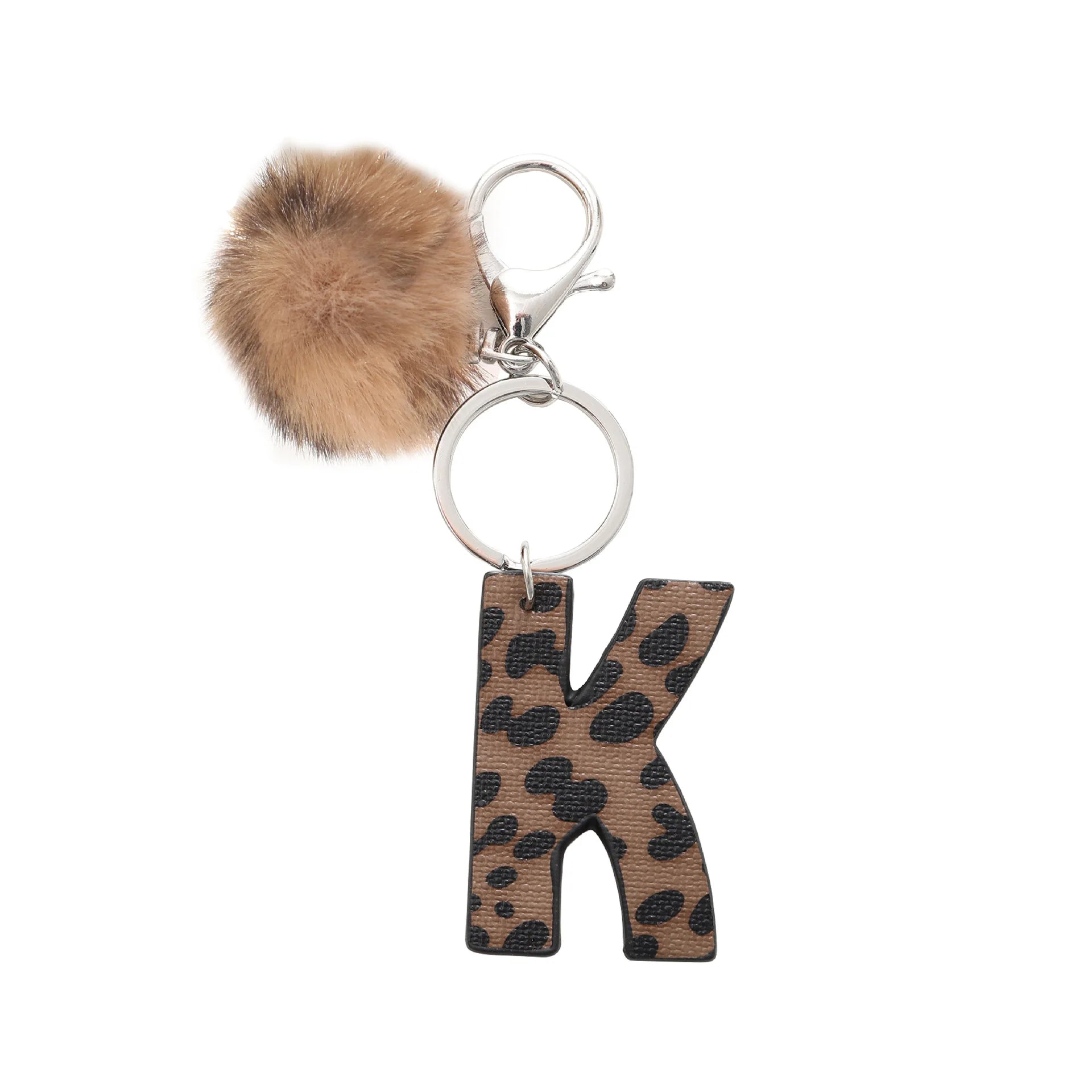 Fashion Leopard English Alphabet Artificial Leather Keychain Exquisite Letter Keyring Women Handbag Charms Accessories Gifts