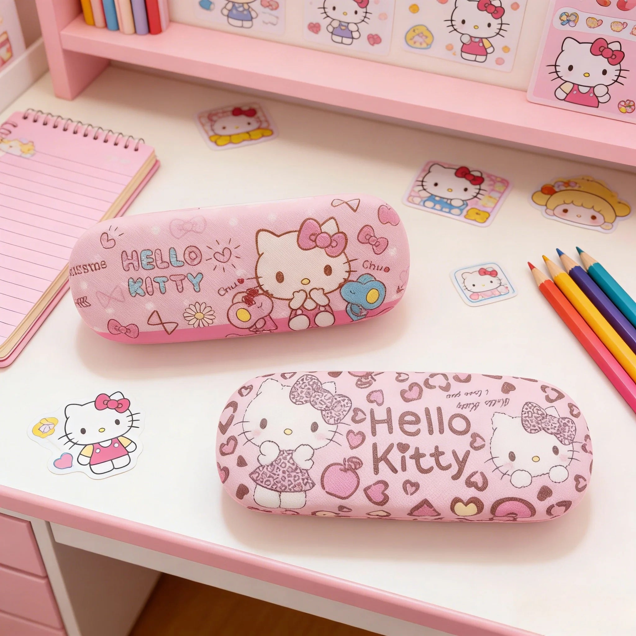 Hello Kitty Glasses Case Cute Sweet Girly Heart Leather Myopia Glasses Case Anti-drop Shockproof Girls' Storage Case Gift