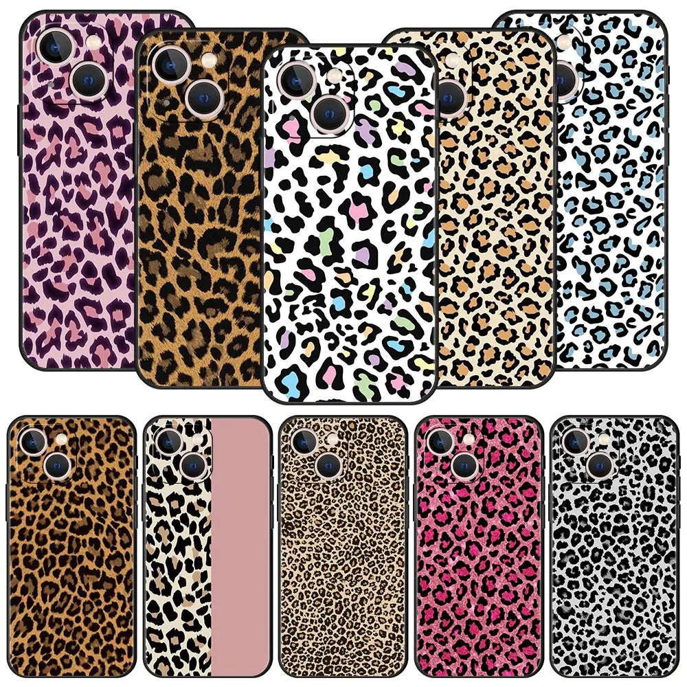 Leopard Cheetah print Luxury Phone Case For iPhone 13 15 14 12 Mini 11 Pro MAX XR X SE XS 7 8 Plus Silicone Protection Cover
