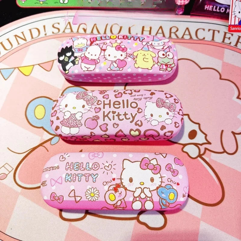 Hello Kitty Glasses Case Cute Sweet Girly Heart Leather Myopia Glasses Case Anti-drop Shockproof Girls' Storage Case Gift