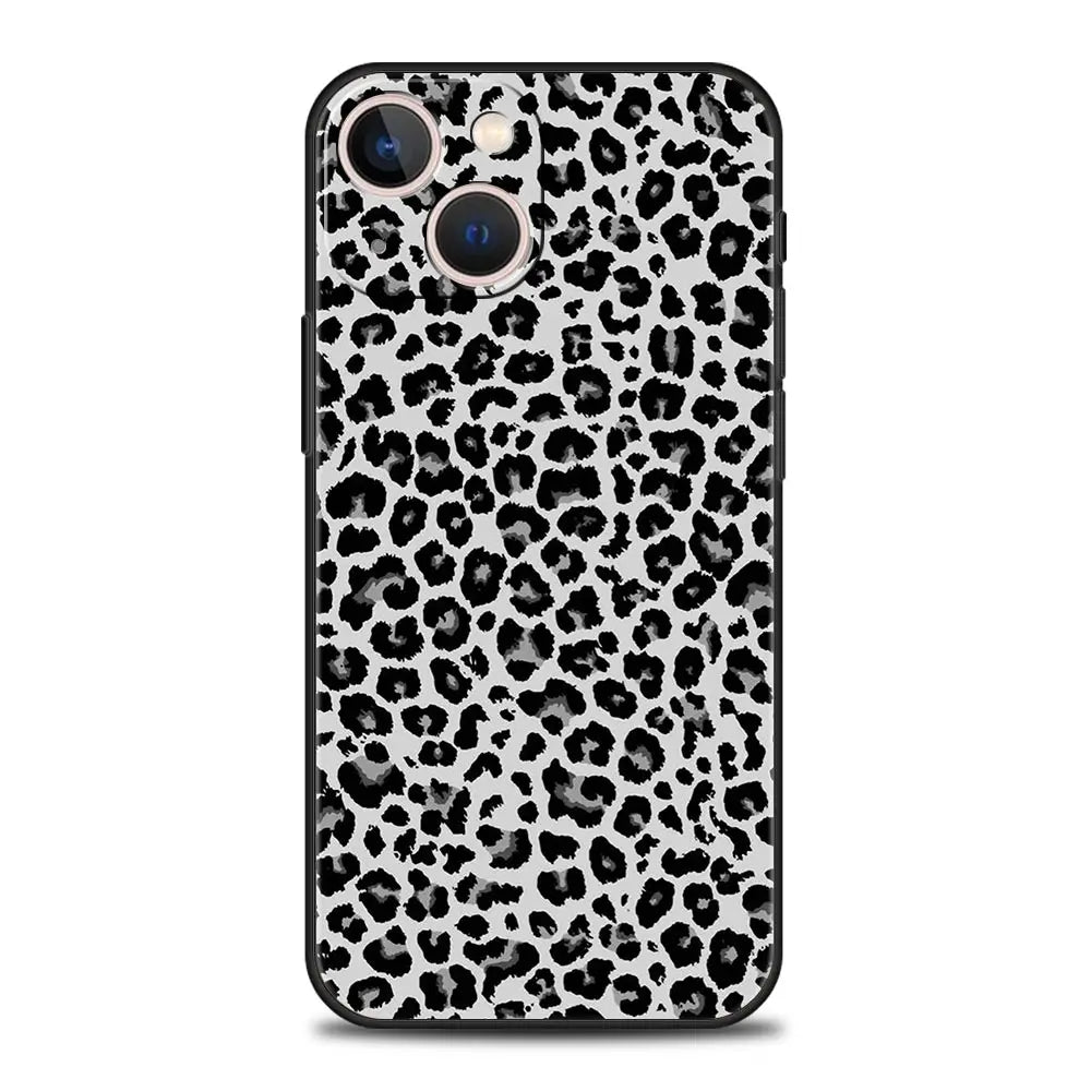 Leopard Cheetah print Luxury Phone Case For iPhone 13 15 14 12 Mini 11 Pro MAX XR X SE XS 7 8 Plus Silicone Protection Cover