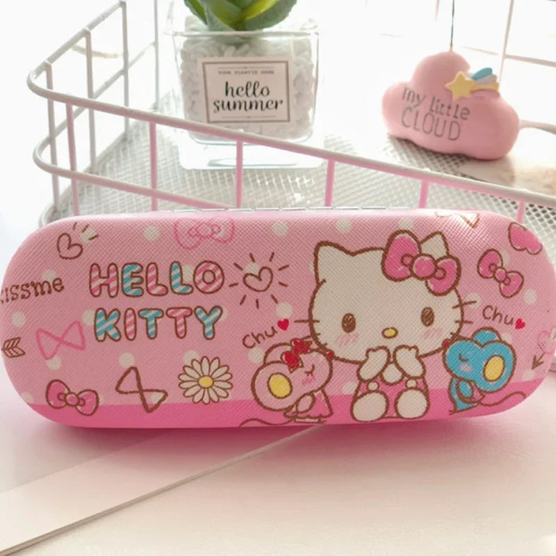 Hello Kitty Glasses Case Cute Sweet Girly Heart Leather Myopia Glasses Case Anti-drop Shockproof Girls' Storage Case Gift