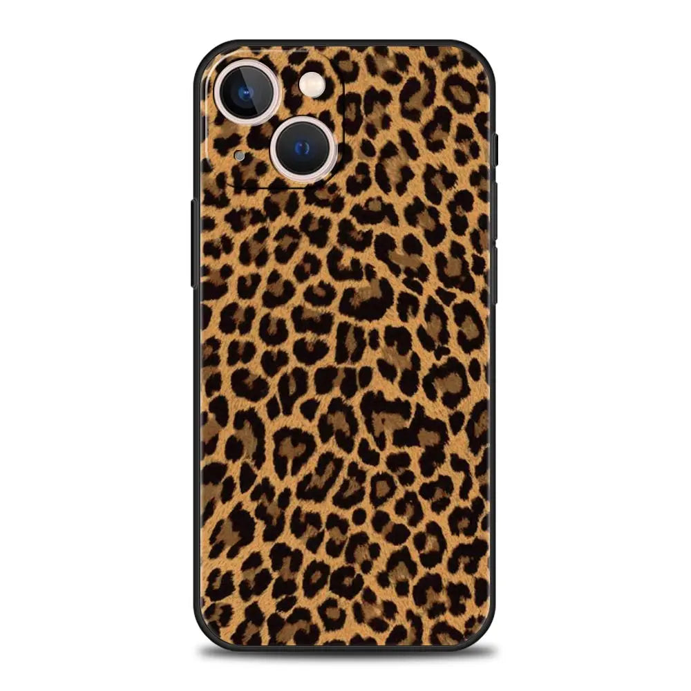 Leopard Cheetah print Luxury Phone Case For iPhone 13 15 14 12 Mini 11 Pro MAX XR X SE XS 7 8 Plus Silicone Protection Cover